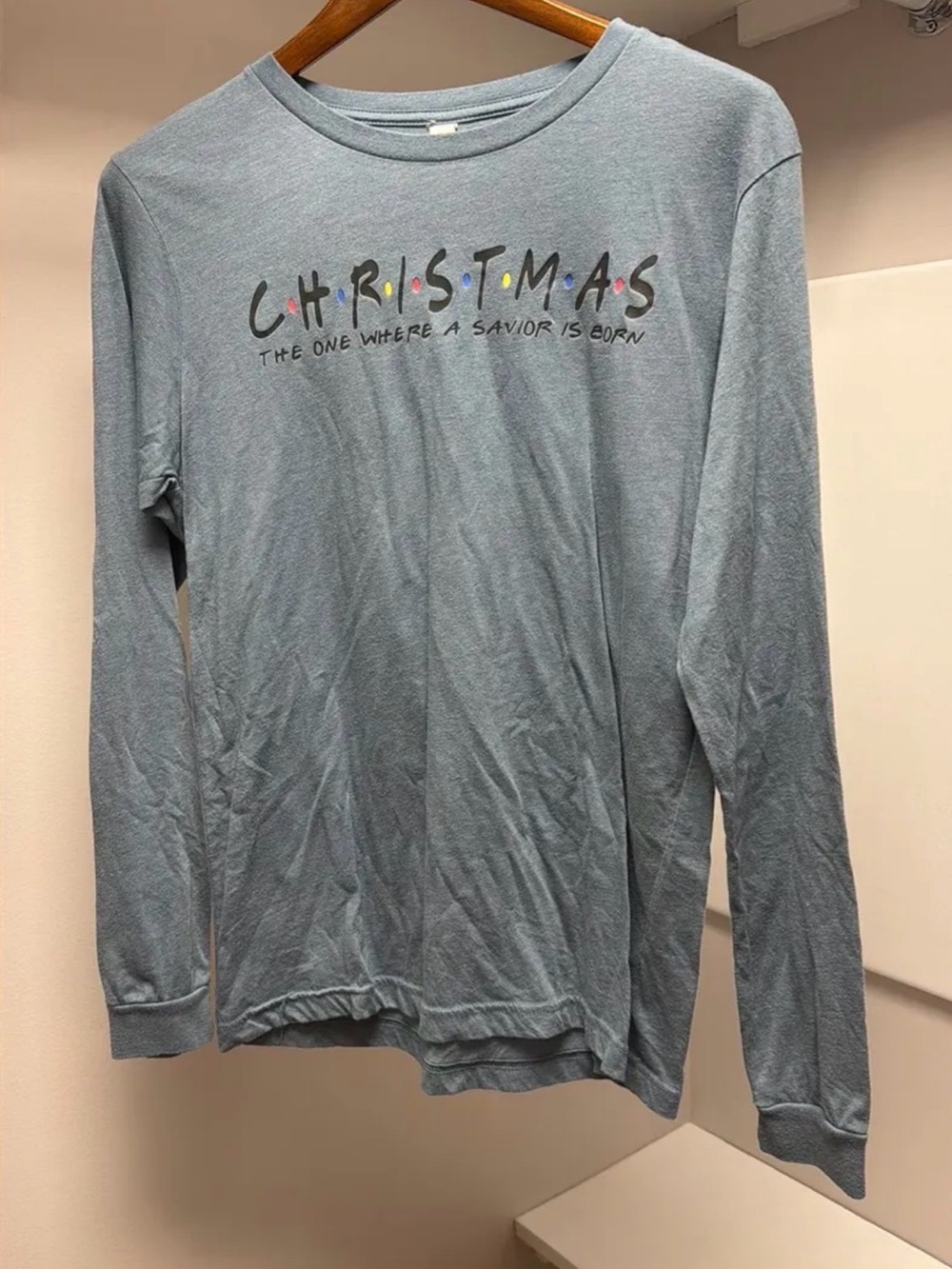 Light Blue Long-Sleeve Christmas Graphic Tee